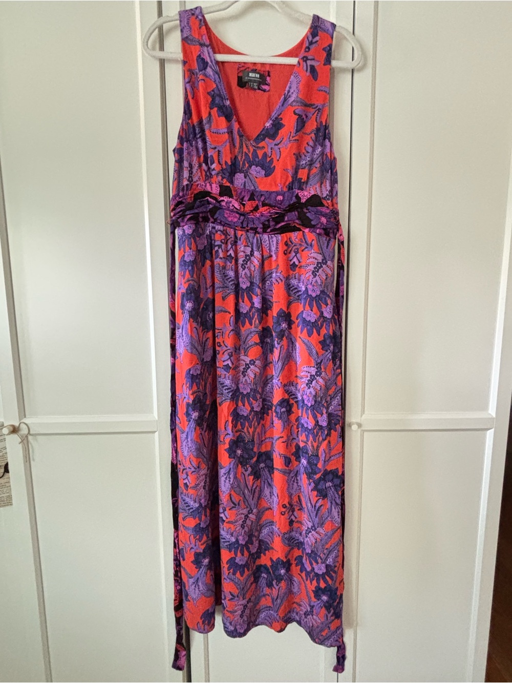 Anthropologie Maeve orange/red with Purple Floral Maxi Dress